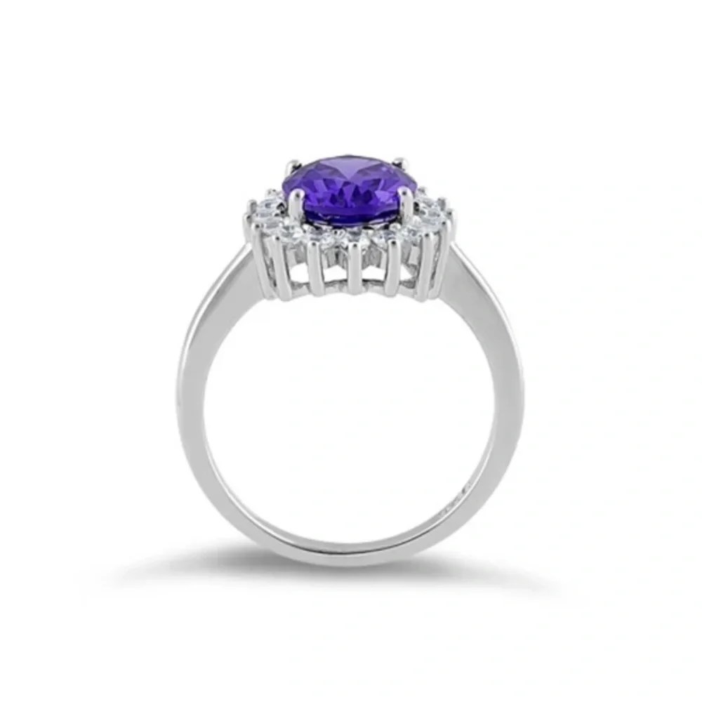 925 Sterling Silver Dark Purple Oval CZ Ring